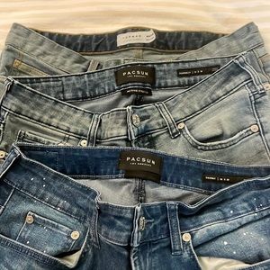 3 pairs of skinny jeans for sale as a group. 2 pairs from PacSun, 1 from Topman